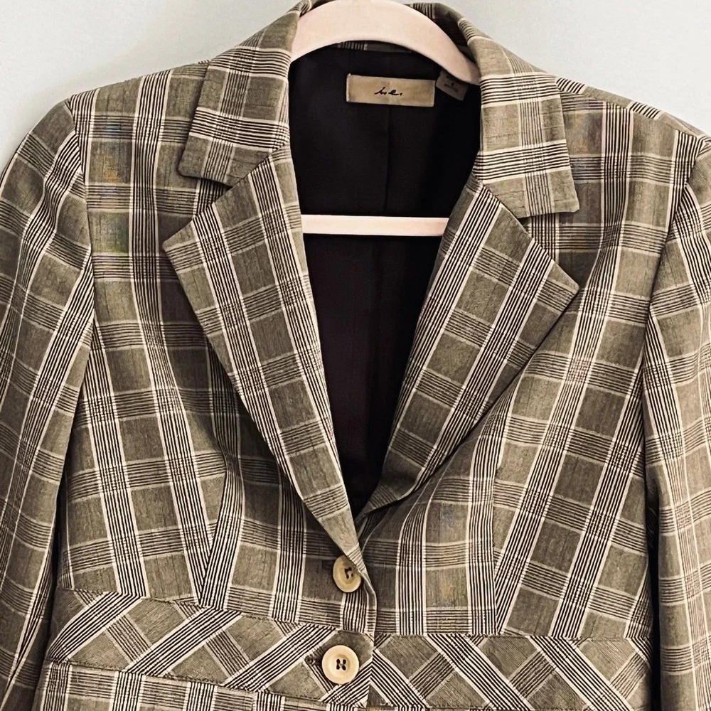 i.e.‎ Womens Pink Beige Plaid Blazer Jacket Academia Clueless Preppy Peplum Sz 6